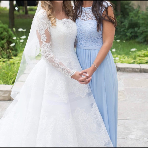 Long Bridesmaid Dress with Lace Bodice - Picture 2 of 2